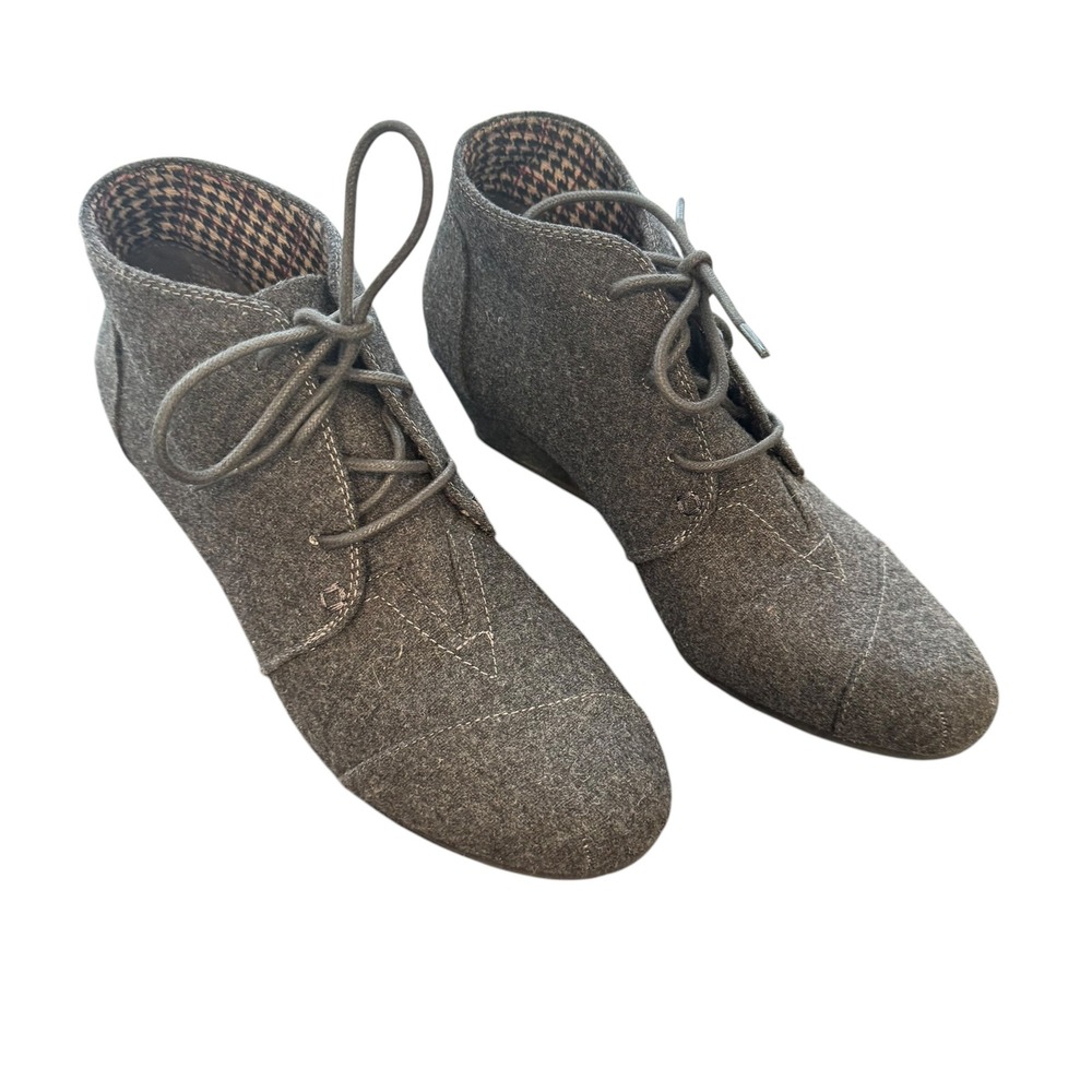 Marbella Womens Grey Fabric Lace Up Wedge Ankle Booties Desert Boots Size 8M
